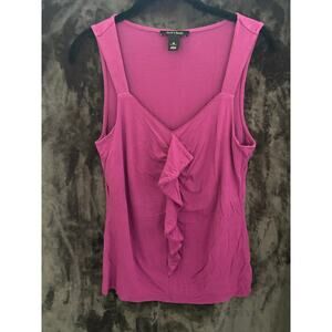White House Black Market | Sleeveless Ruffle-Front Tank Top | Magenta | Medium
